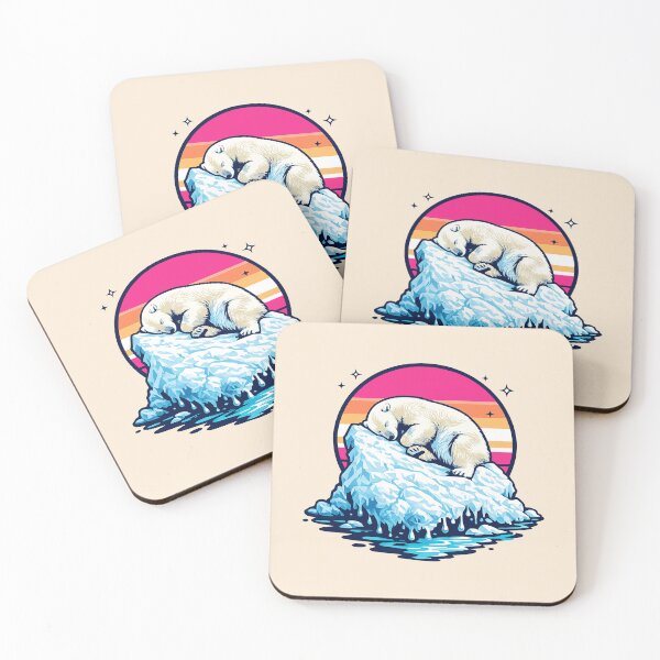 Item preview, Retrowave Sleeping Polar Bear Melting Iceberg Synthwave Sunset designed and sold by KungPowUnicorn.