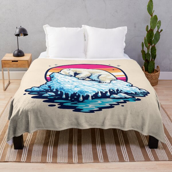 Item preview, Retrowave Sleeping Polar Bear Melting Iceberg Synthwave Sunset designed and sold by KungPowUnicorn.