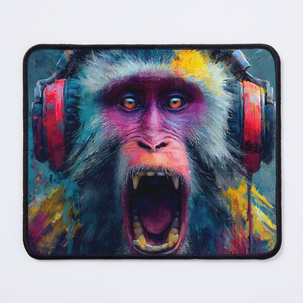 Item preview, DJ Monkey Screaming with Headphones Colorful Graffiti Abstract Art designed and sold by GrinGalore.