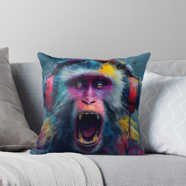 Item preview, DJ Monkey Screaming with Headphones Colorful Graffiti Abstract Art designed and sold by GrinGalore.