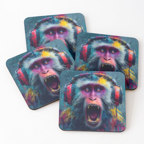 Item preview, DJ Monkey Screaming with Headphones Colorful Graffiti Abstract Art designed and sold by GrinGalore.