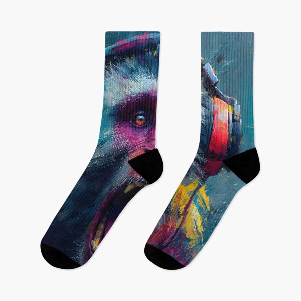 Item preview, DJ Monkey Screaming with Headphones Colorful Graffiti Abstract Art designed and sold by GrinGalore.