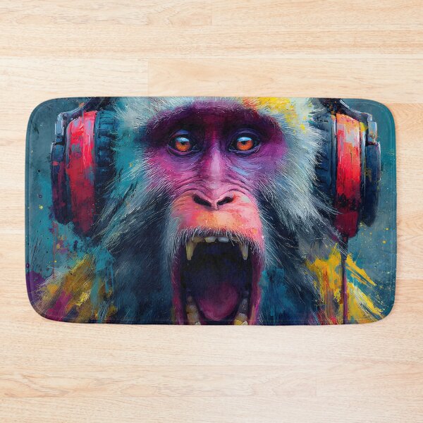 Item preview, DJ Monkey Screaming with Headphones Colorful Graffiti Abstract Art designed and sold by GrinGalore.