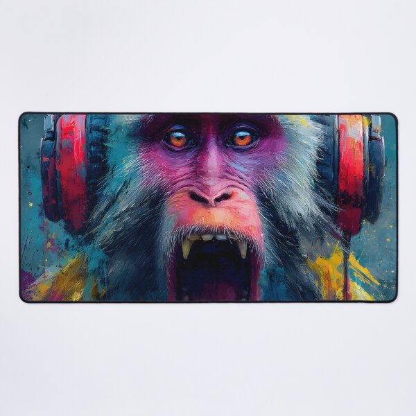 Item preview, DJ Monkey Screaming with Headphones Colorful Graffiti Abstract Art designed and sold by GrinGalore.