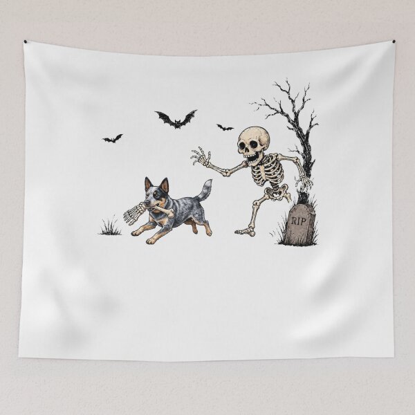 Item preview, Skeleton Chasing Dog Australian Cattle Dog Halloween designed and sold by ALICIAxGONZALEZ.