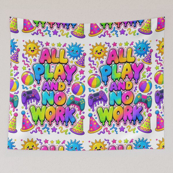 Item preview, All Play and No Work Funky Pop Art Design – Vibrant Fun Graphic Print for Free Spirits designed and sold by The Crazy Monkey Design Studio.