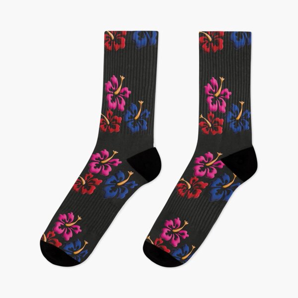 Item preview, Hawaiian tropical style flower design in black designed and sold by Sock Garden.