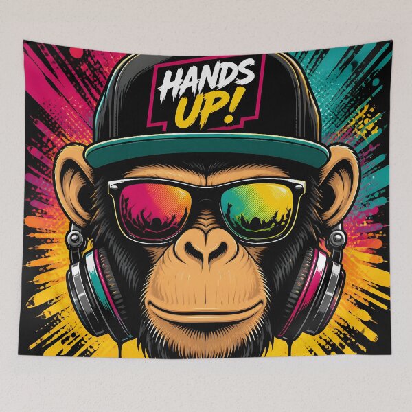 Item preview, Cool DJ Monkey with Headphones Hands Up Pop Art designed and sold by GrinGalore.