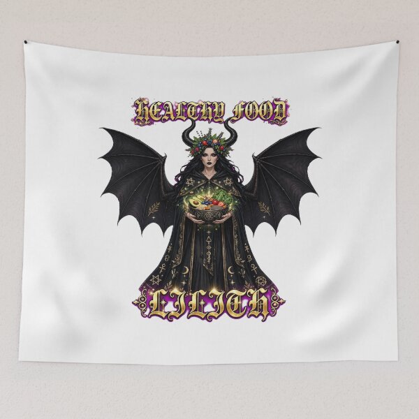 Item preview,  Healthy Food Lilith - Gothic Superfood Goddess with Gold Text - Dark Vegan Queen designed and sold by Csaba1983.