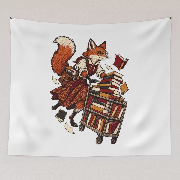 Item preview, Fox Librarian Racing with a Book Cart designed and sold by SiripornSeaynng.