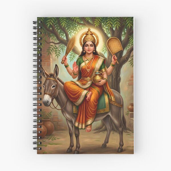 Item preview, Sheetla Mata Riding Donkey Devotional Art designed and sold by hutofdesigns.