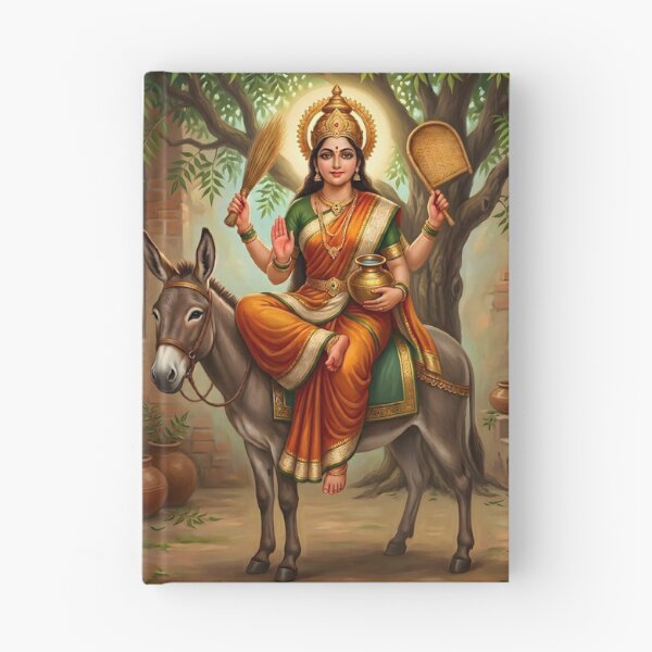 Item preview, Sheetla Mata Riding Donkey Devotional Art designed and sold by hutofdesigns.