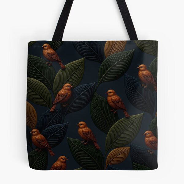 Item preview, Ornate Bronze Birds on Textured Dark Leaves - Moody Botanical Art designed and sold by Breezes-of-Ida.