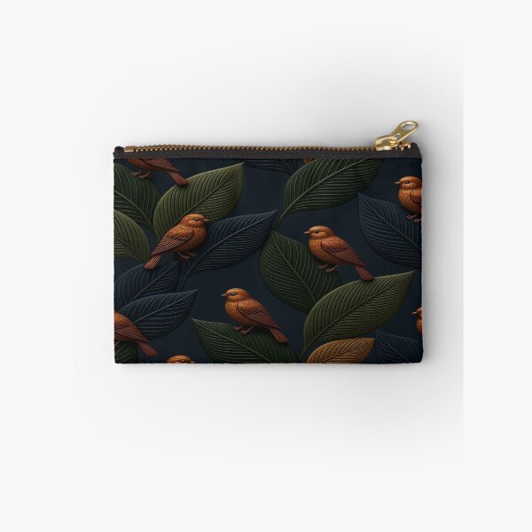 Item preview, Ornate Bronze Birds on Textured Dark Leaves - Moody Botanical Art designed and sold by Breezes-of-Ida.