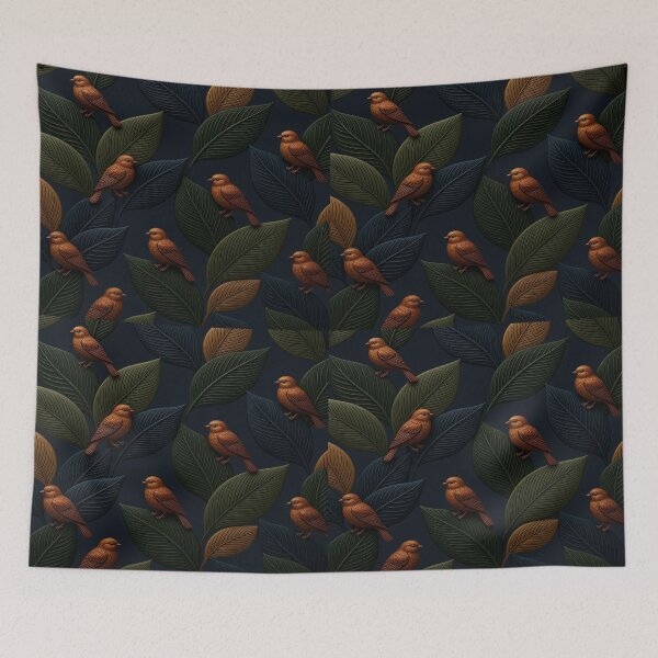 Item preview, Ornate Bronze Birds on Textured Dark Leaves - Moody Botanical Art designed and sold by Breezes-of-Ida.