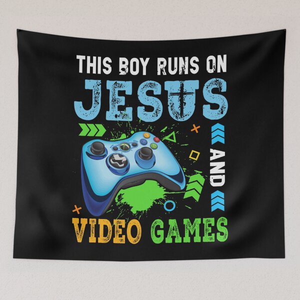 Item preview, This Boy Runs on Jesus and Video Games Christian Gamer designed and sold by ALICIAxGONZALEZ.