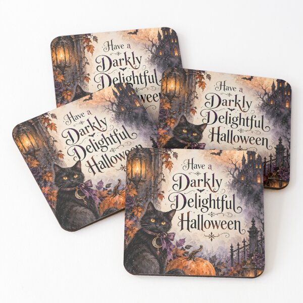 Item preview, Have a Darkly Delightful Halloween – Gothic Black Cat & Haunted Castle designed and sold by blankTeeShirt.