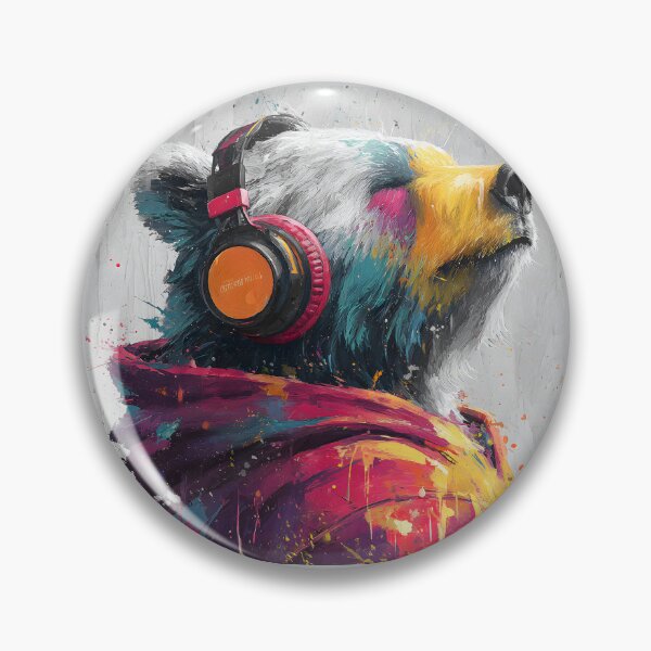Item preview, Dj Bear Grizzly with Headphones Colorful Abstract Music Art designed and sold by GrinGalore.