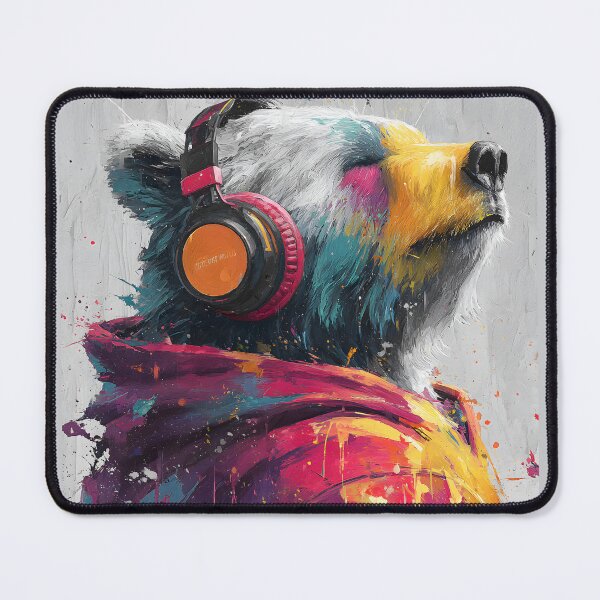 Item preview, Dj Bear Grizzly with Headphones Colorful Abstract Music Art designed and sold by GrinGalore.