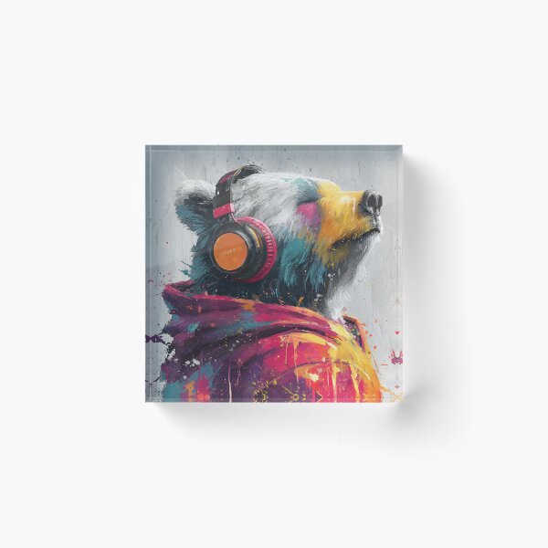 Item preview, Dj Bear Grizzly with Headphones Colorful Abstract Music Art designed and sold by GrinGalore.