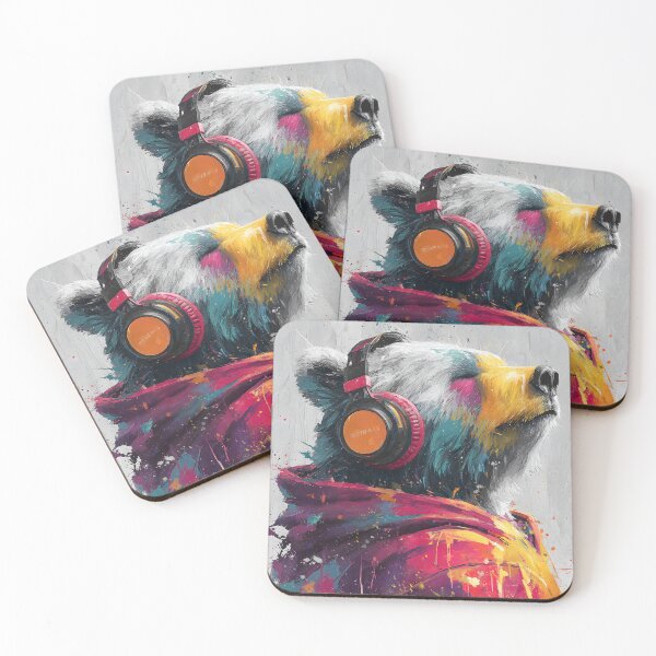 Item preview, Dj Bear Grizzly with Headphones Colorful Abstract Music Art designed and sold by GrinGalore.