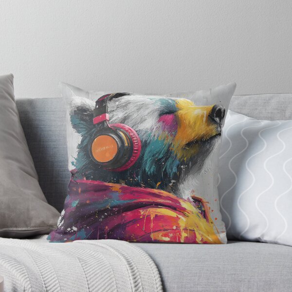 Item preview, Dj Bear Grizzly with Headphones Colorful Abstract Music Art designed and sold by GrinGalore.