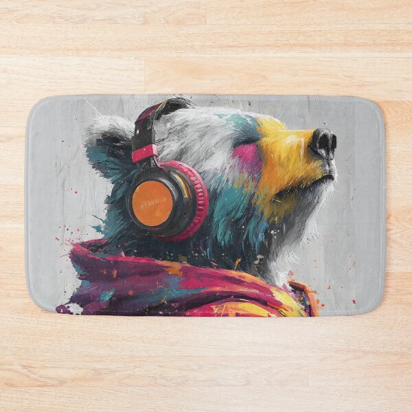 Item preview, Dj Bear Grizzly with Headphones Colorful Abstract Music Art designed and sold by GrinGalore.