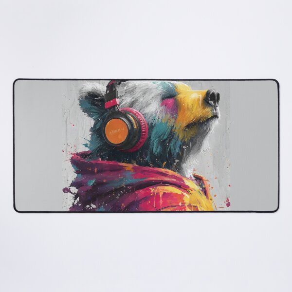 Item preview, Dj Bear Grizzly with Headphones Colorful Abstract Music Art designed and sold by GrinGalore.