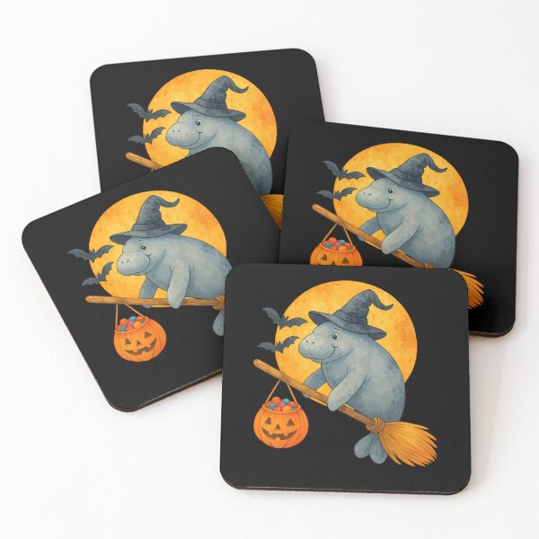Item preview, Manatee Witch Broom Pumpkin Bucket Blue Watercolor designed and sold by DoArtITa.