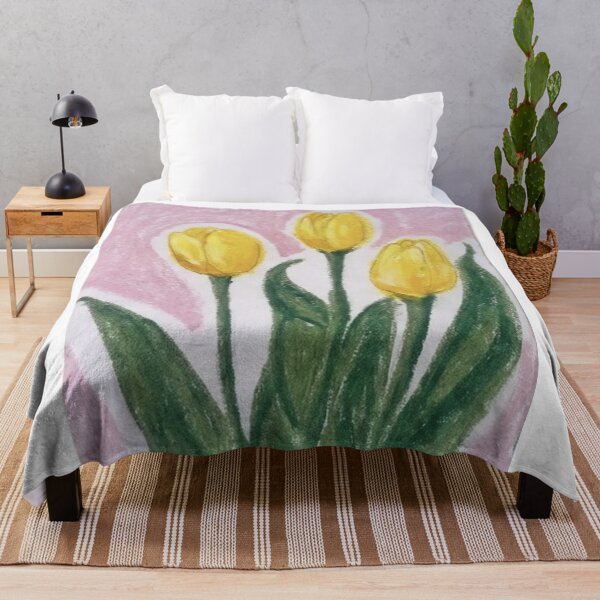 Item preview, Yellow Tulip Trio - Oil Pastel Illustration designed and sold by MOE'S LITTLE GALLERY.