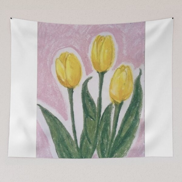 Item preview, Yellow Tulip Trio - Oil Pastel Illustration designed and sold by MOE'S LITTLE GALLERY.