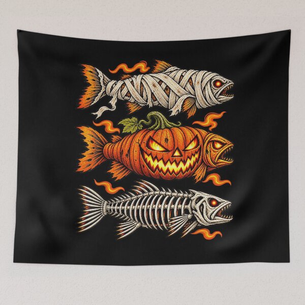Item preview, Halloween Fish Ghost Pumpkin Skeleton Mummy Fishing designed and sold by alanxgoldberger.