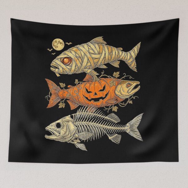 Item preview, Halloween Mummy Ghost Fish Skeleton Pumpkin Fishing designed and sold by alanxgoldberger.