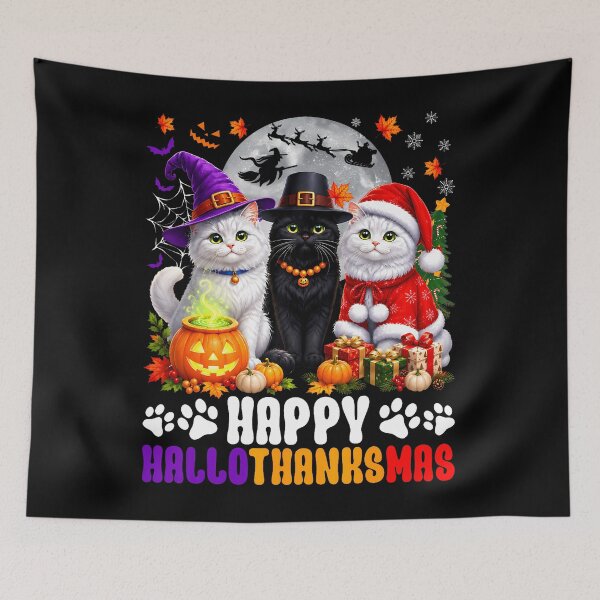 Item preview, Halloween Christmas Crossover Cats Hallothanksmas designed and sold by smiadraspi.