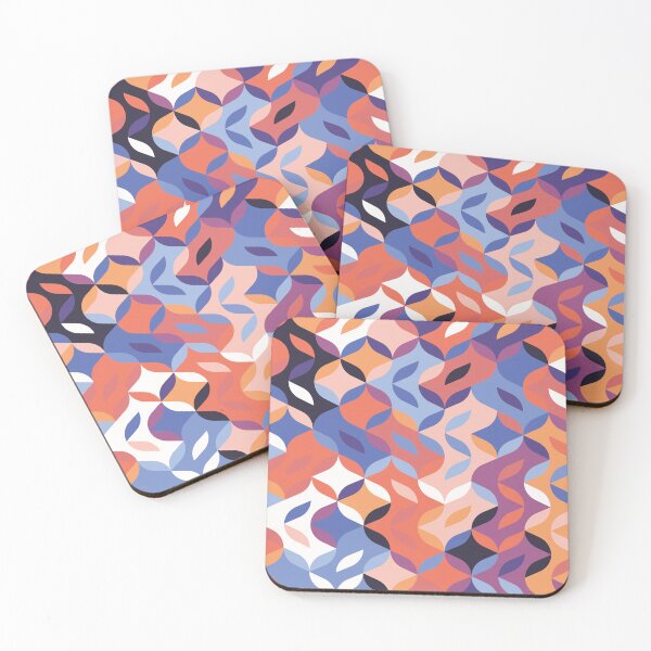 Item preview, Retro Geometric Petal Mosaic in Coral and Blue designed and sold by QuietBloom80.