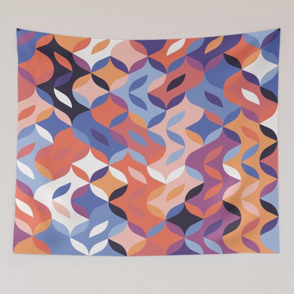 Item preview, Retro Geometric Petal Mosaic in Coral and Blue designed and sold by QuietBloom80.