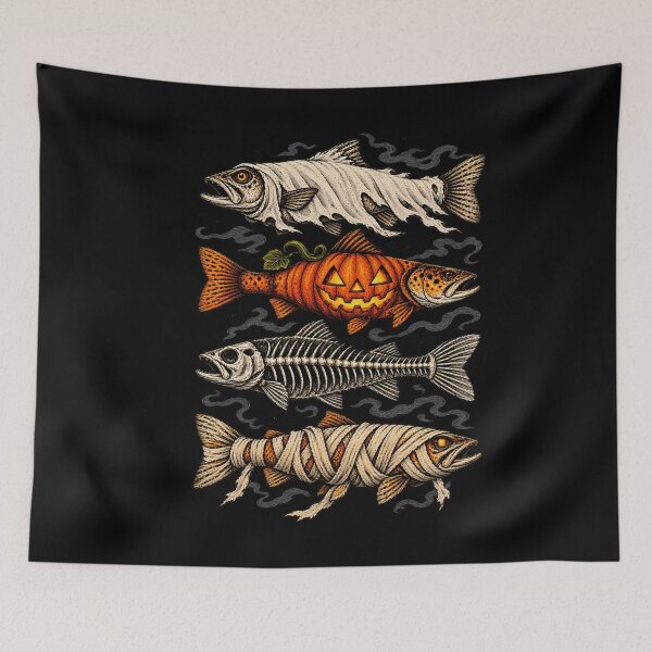 Item preview, Halloween Trout Fish Ghost Pumpkin Skeleton Mummy Fishing designed and sold by alanxgoldberger.