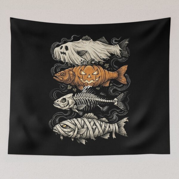 Item preview, Halloween Trout Fish Ghost Pumpkin Skeleton Mummy Fishing designed and sold by alanxgoldberger.