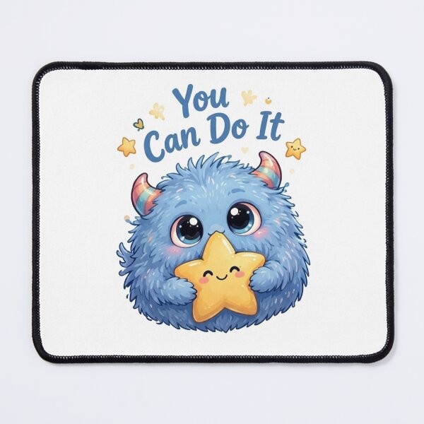 Item preview, You Can Do It | Cute Fluffy Blue Monster Holding Star designed and sold by Nunaprettyshop.