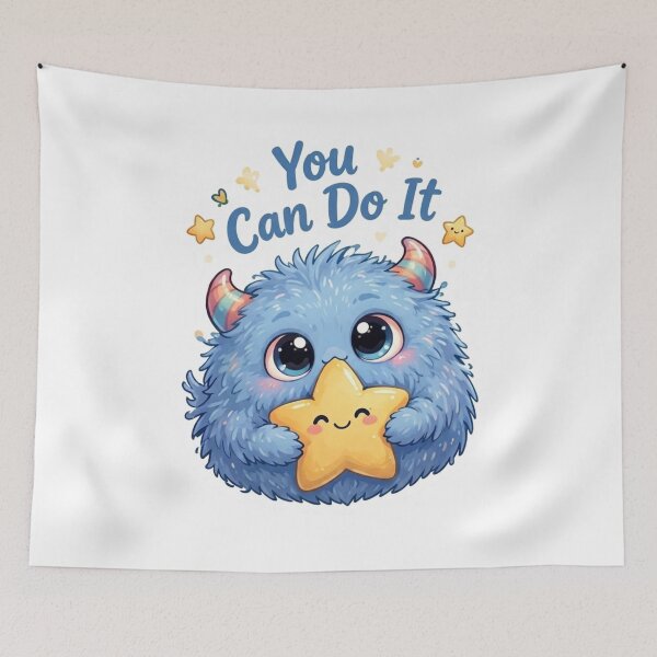 Item preview, You Can Do It | Cute Fluffy Blue Monster Holding Star designed and sold by Nunaprettyshop.