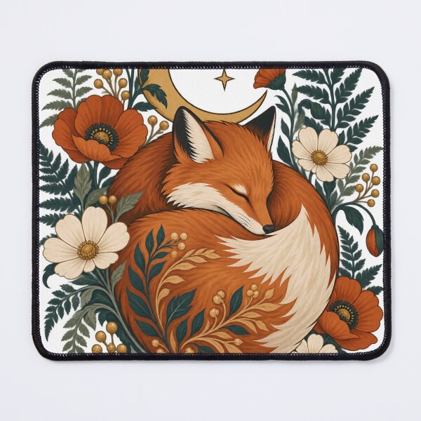 Item preview, Sleeping Fox with Crescent Moon and Wildflowers – Woodland Cottagecore Art designed and sold by Pixel & Ponder.