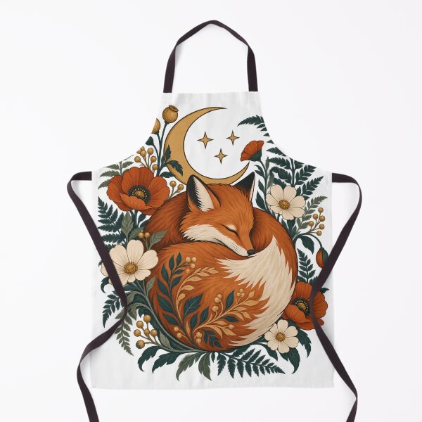 Item preview, Sleeping Fox with Crescent Moon and Wildflowers – Woodland Cottagecore Art designed and sold by Pixel & Ponder.