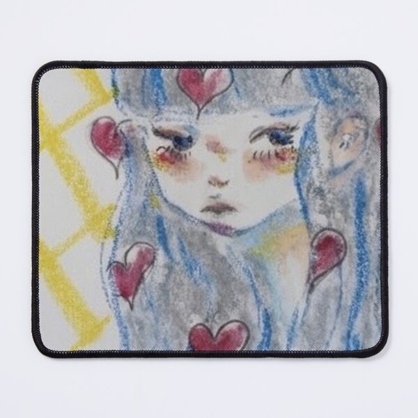 Item preview, Blue-Haired Girl with Hearts - Soft Portrait Illustration designed and sold by MOE'S LITTLE GALLERY.