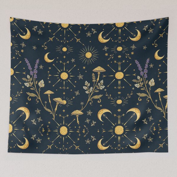 Item preview, Celestial Moon Mushroom Botanical Pattern designed and sold by PunchDrop.