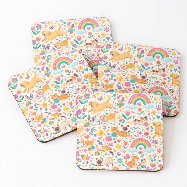 Item preview, cute cats and dogs seamless pattern, rainbow floral pet lovers Colorful Animal designed and sold by ArtDesignTp.
