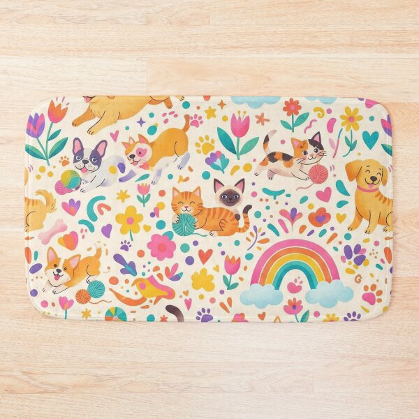 Item preview, cute cats and dogs seamless pattern, rainbow floral pet lovers Colorful Animal designed and sold by ArtDesignTp.