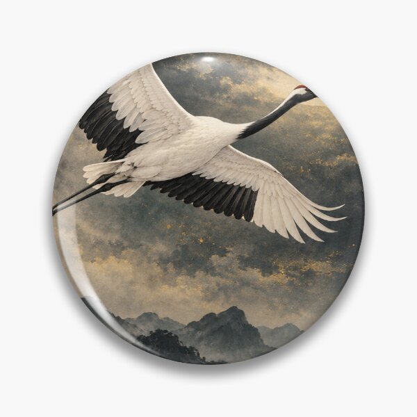 Item preview, Crane Crossing the Pale Sky – Japanese Moonlit Crane Art designed and sold by yuryu14yutaka.