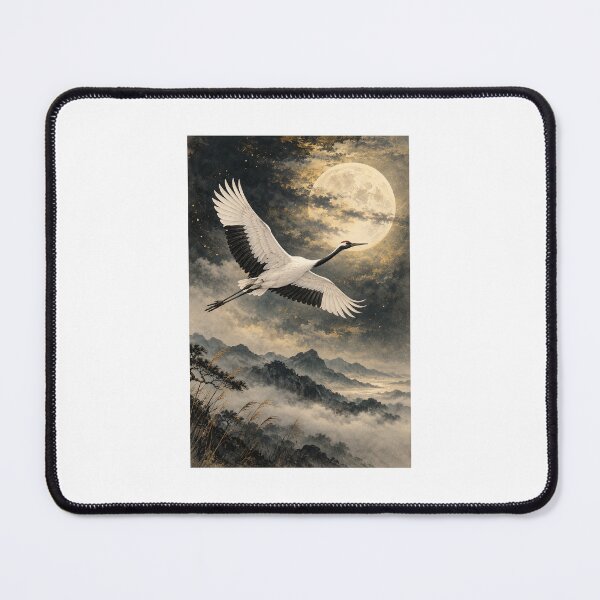 Item preview, Crane Crossing the Pale Sky – Japanese Moonlit Crane Art designed and sold by yuryu14yutaka.