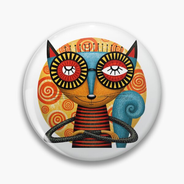 Item preview, T-Shirt - Sticker - Whimsical Folk Art Cat Portrait | Colorful Mid-Century Modern Feline Wall Art designed and sold by ForeverPrintsOK.
