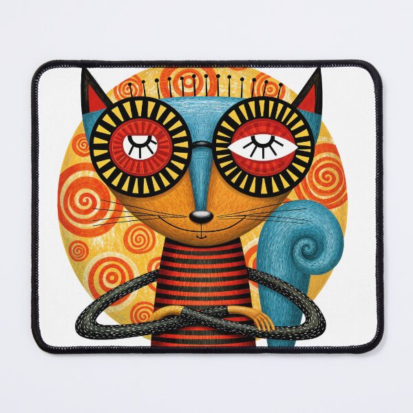 Item preview, T-Shirt - Sticker - Whimsical Folk Art Cat Portrait | Colorful Mid-Century Modern Feline Wall Art designed and sold by ForeverPrintsOK.